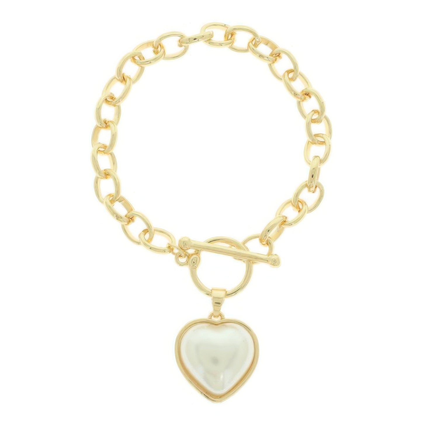 Pearl Heart Charm Toggle Chain Bracelet - It's a Girly Place