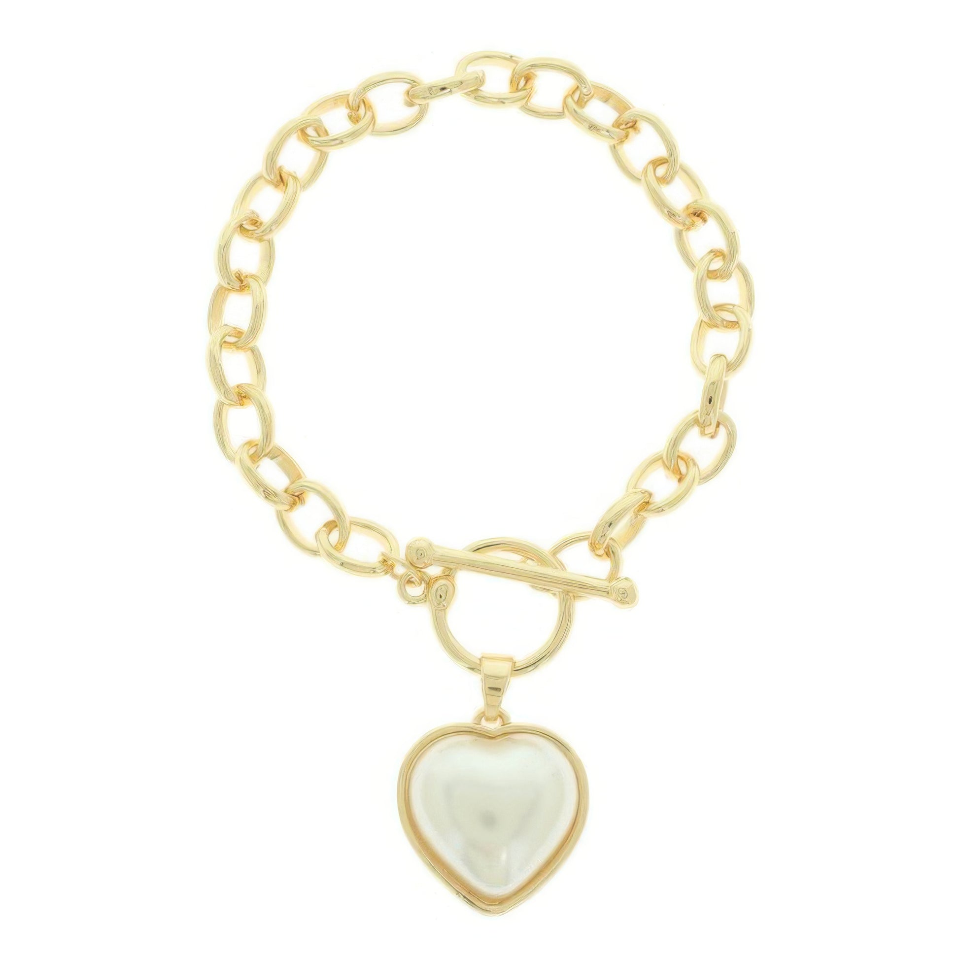 Pearl Heart Charm Toggle Chain Bracelet - It's a Girly Place