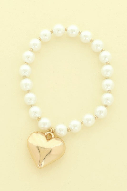 Puff Heart Charm Pearl Bracelet - It's a Girly Place