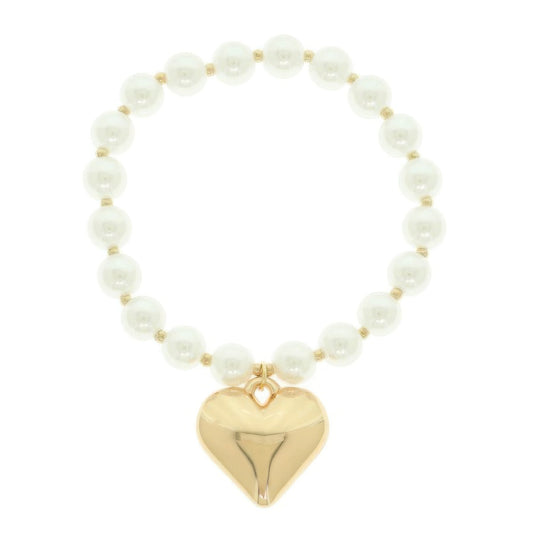 Puff Heart Charm Pearl Bracelet - It's a Girly Place