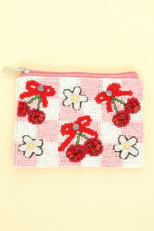 Floral Cherry Theme Beaded Coin Bag - It's a Girly Place