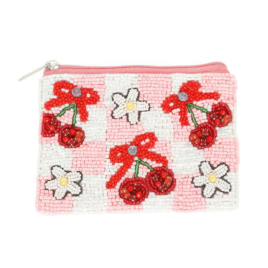 Floral Cherry Theme Beaded Coin Bag - It's a Girly Place