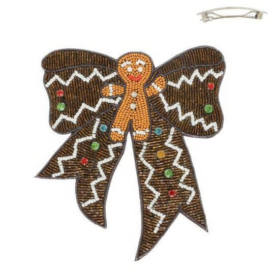 Christmas Gingerbread Bow Barrette Hair Clip - It's a Girly Place