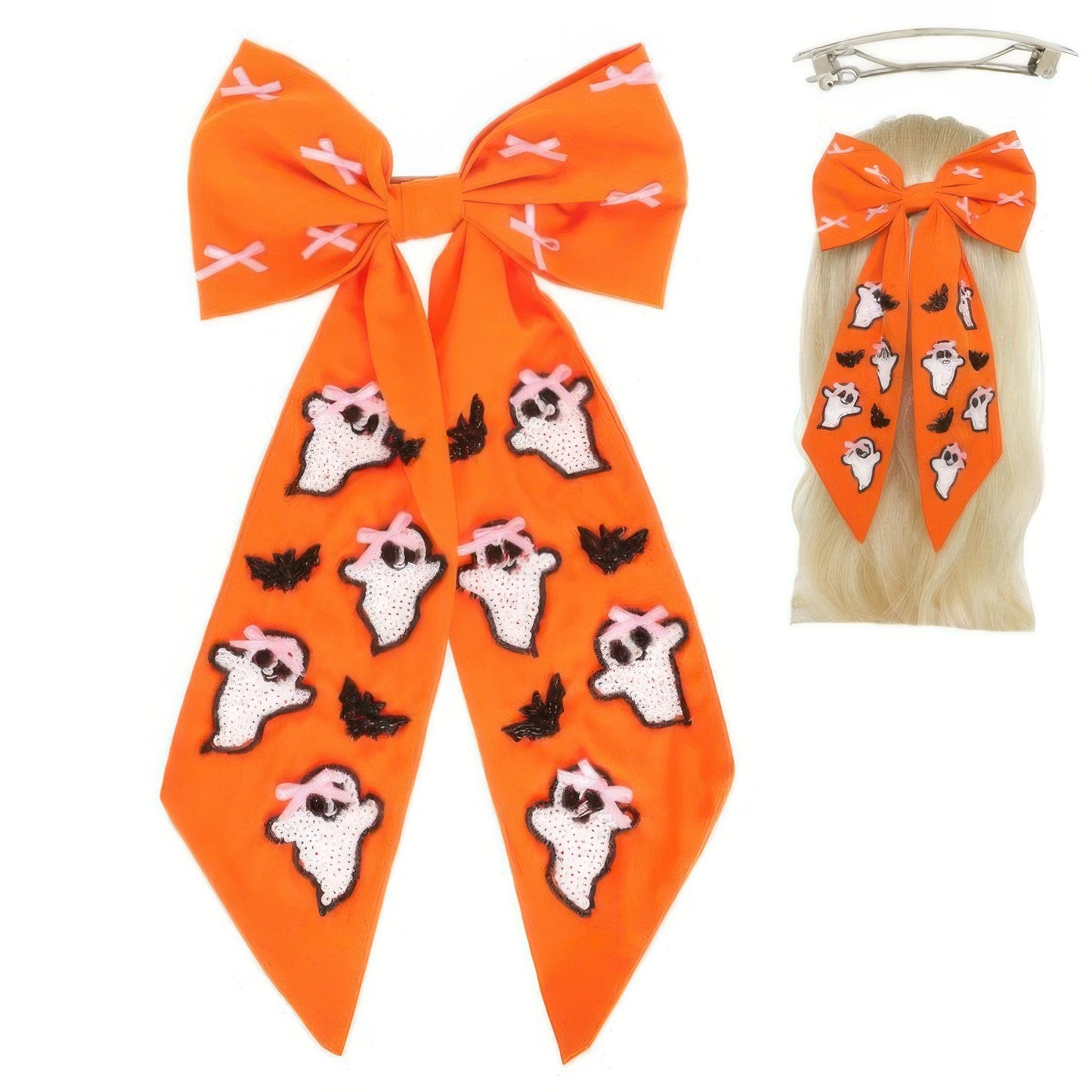 Halloween Theme Ghost Bow Barrette Hair Clip - It's a Girly Place