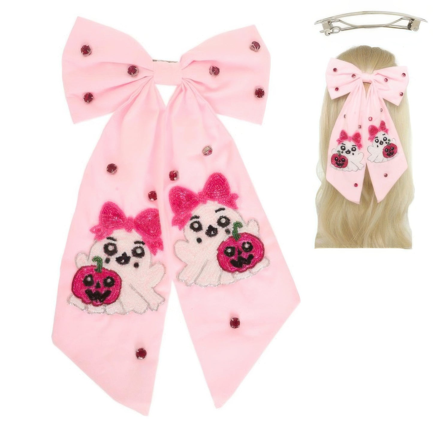Halloween Theme Ghost Bow Barrette Hair Clip - It's a Girly Place
