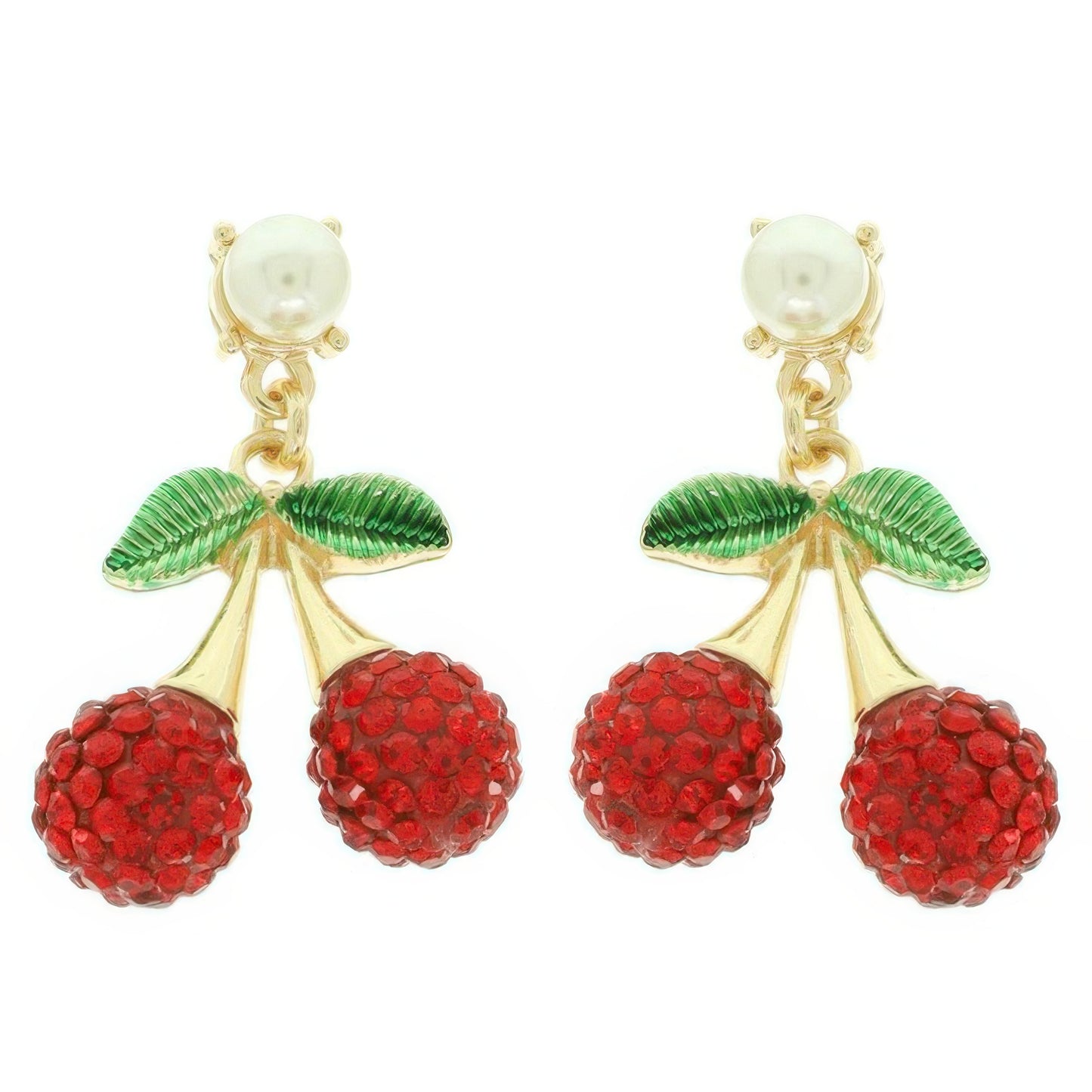 Jeweled Red Cherry Charm Earrings - It's a Girly Place