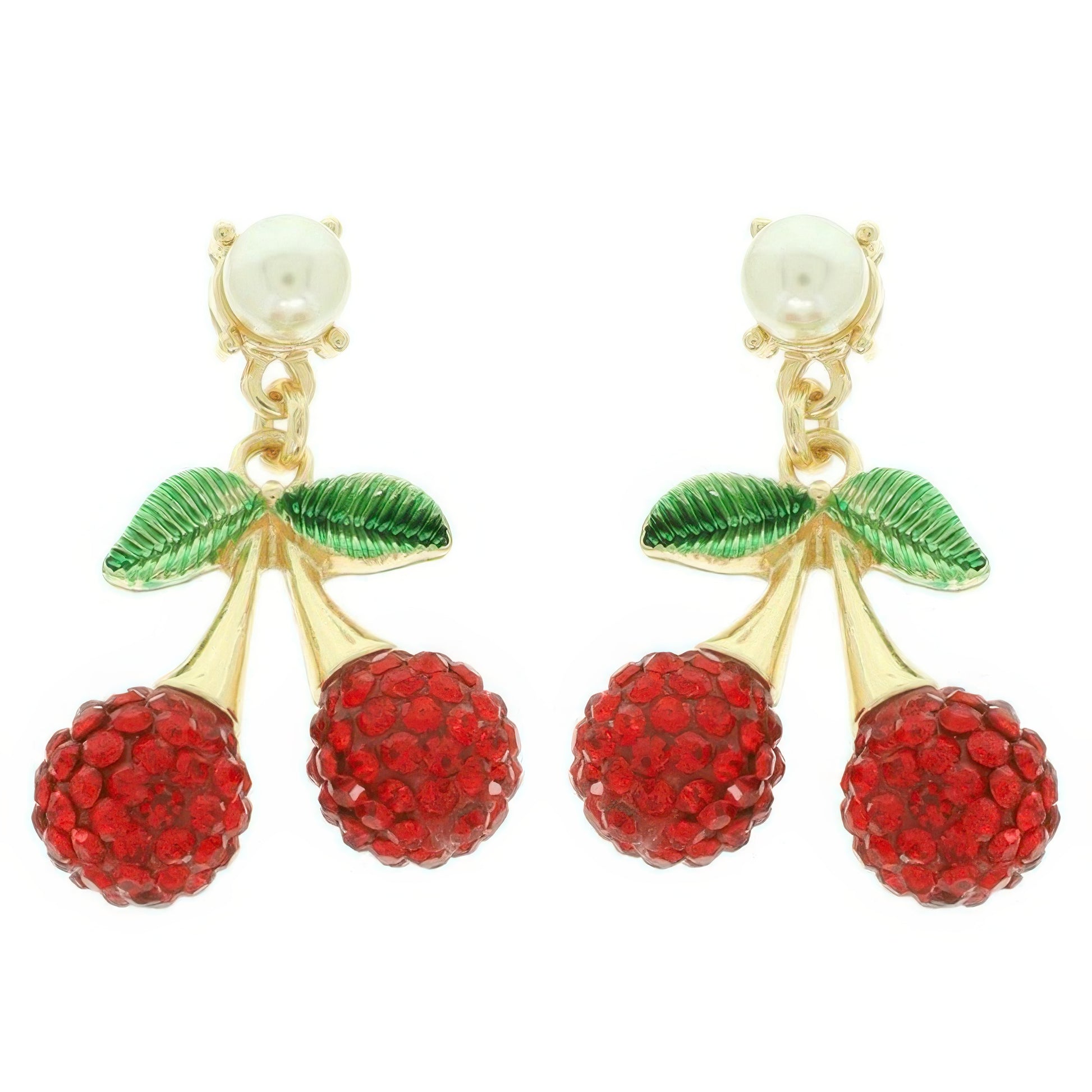 Jeweled Red Cherry Charm Earrings - It's a Girly Place