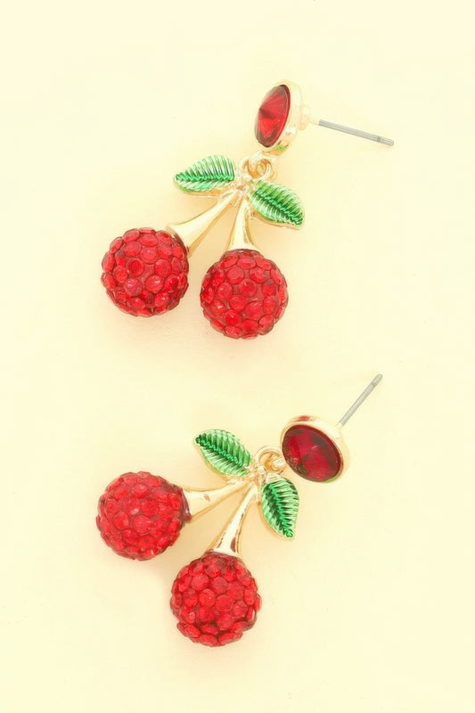 Jeweled Red Cherry Post Earrings - It's a Girly Place