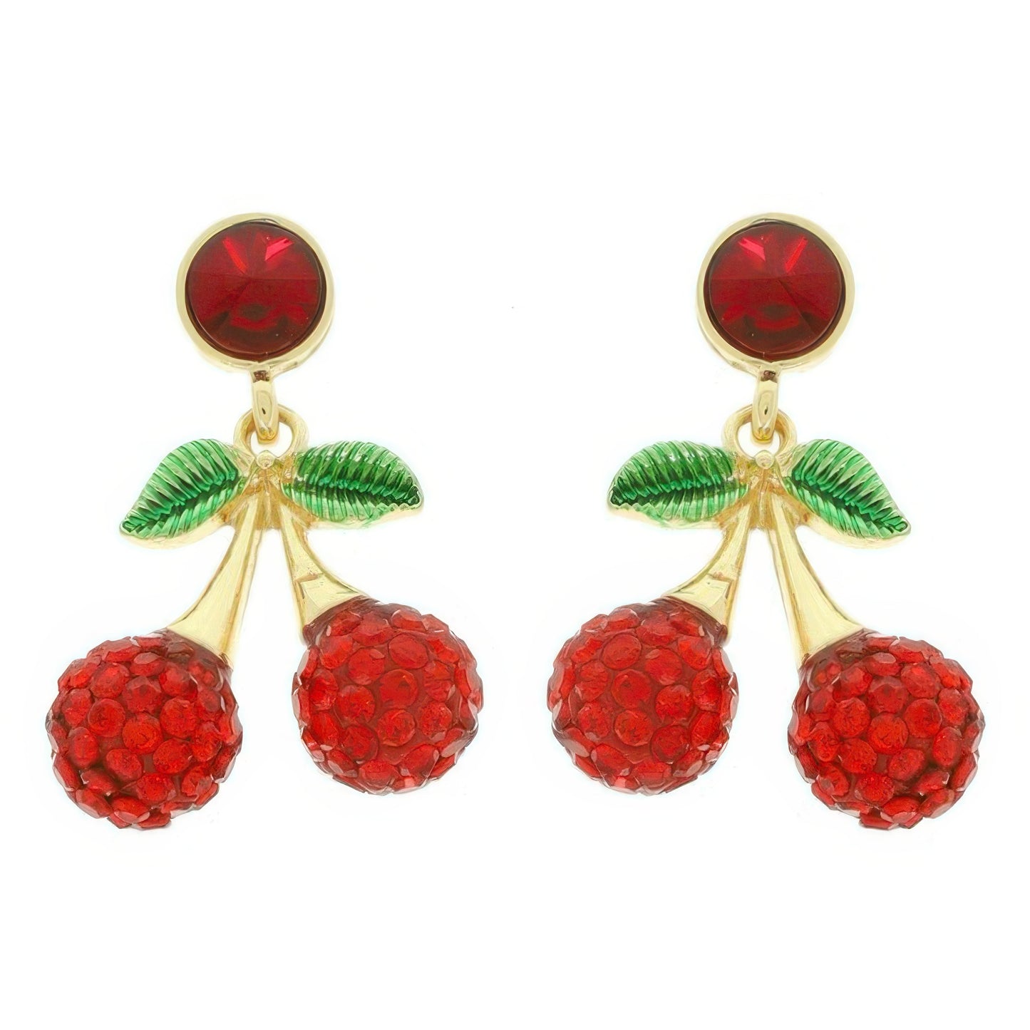 Jeweled Red Cherry Post Earrings - It's a Girly Place