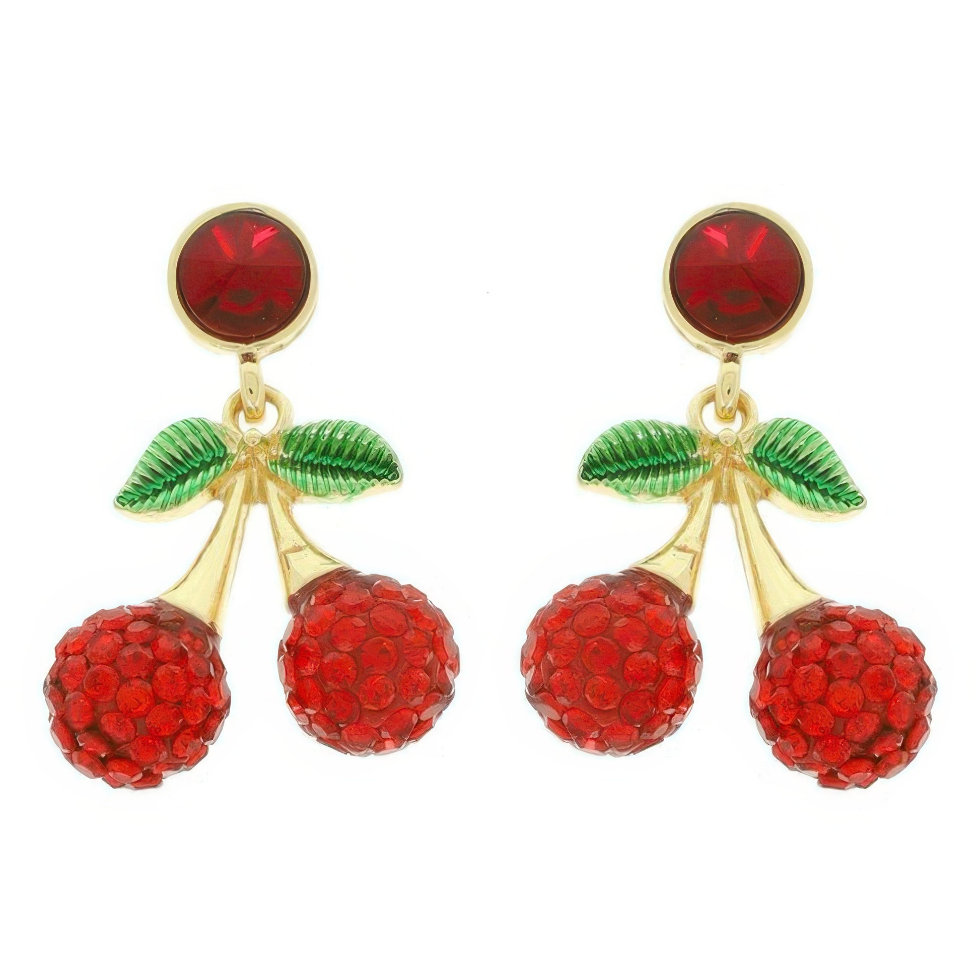 Jeweled Red Cherry Post Earrings - It's a Girly Place