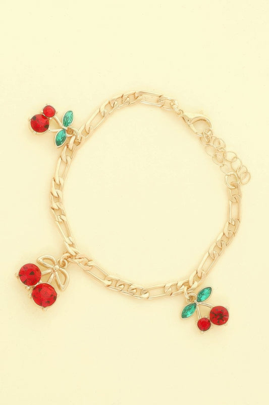 Jeweled Red Cherry Charm Bracelet - It's a Girly Place