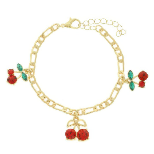 Jeweled Red Cherry Charm Bracelet - It's a Girly Place
