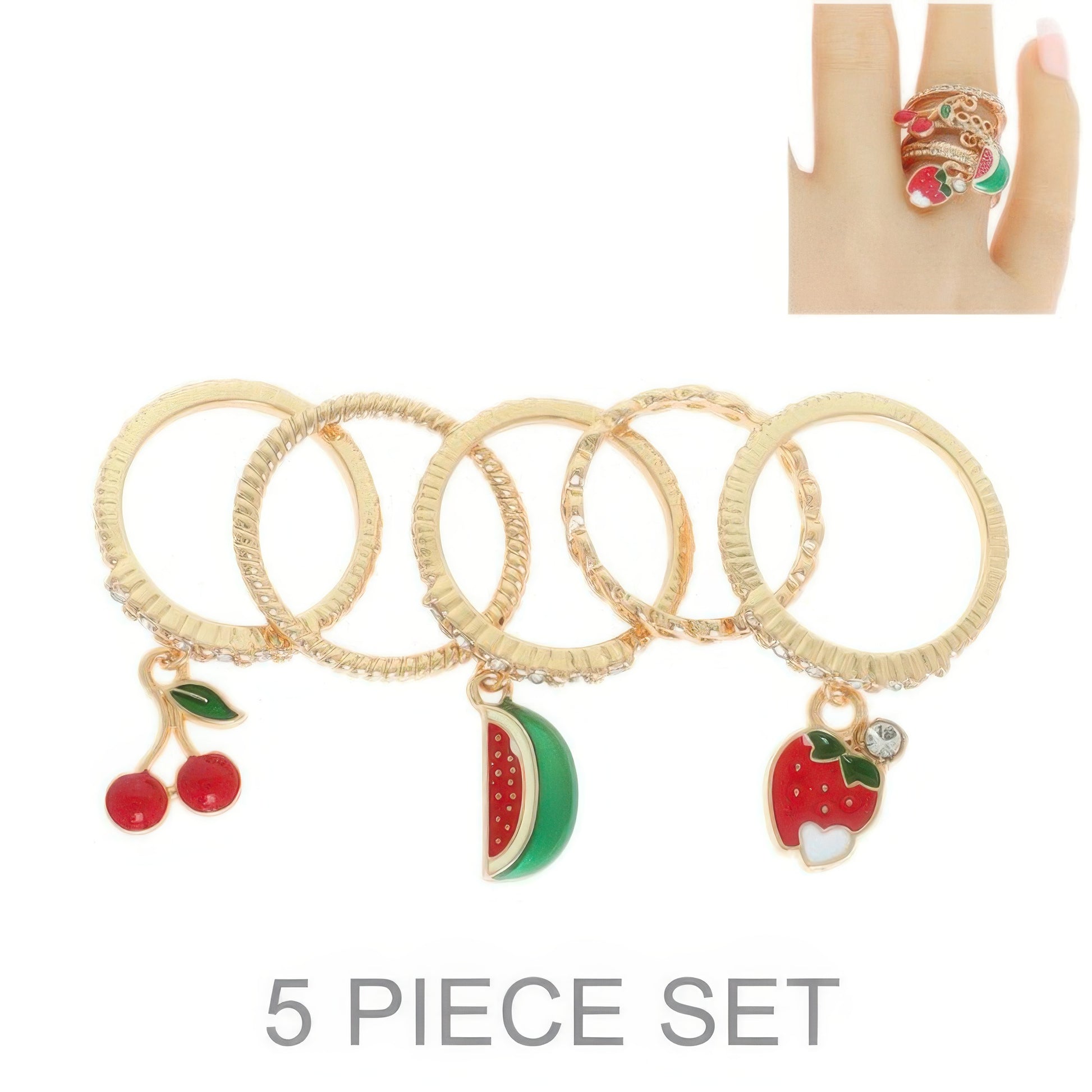 5pc Fruit Enamel Stackable Ring Set - It's a Girly Place