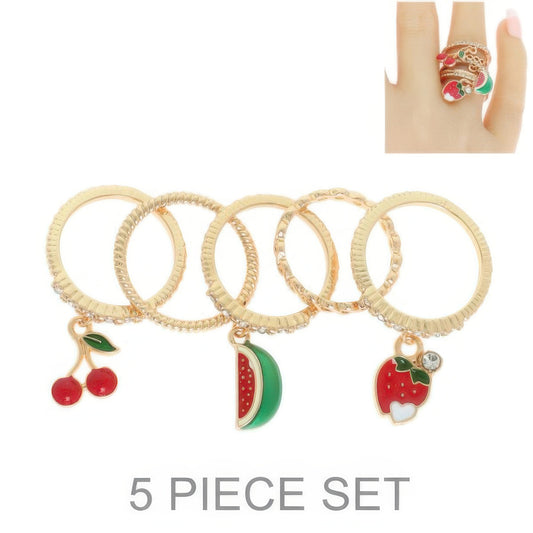 5pc Fruit Enamel Stackable Ring Set - It's a Girly Place