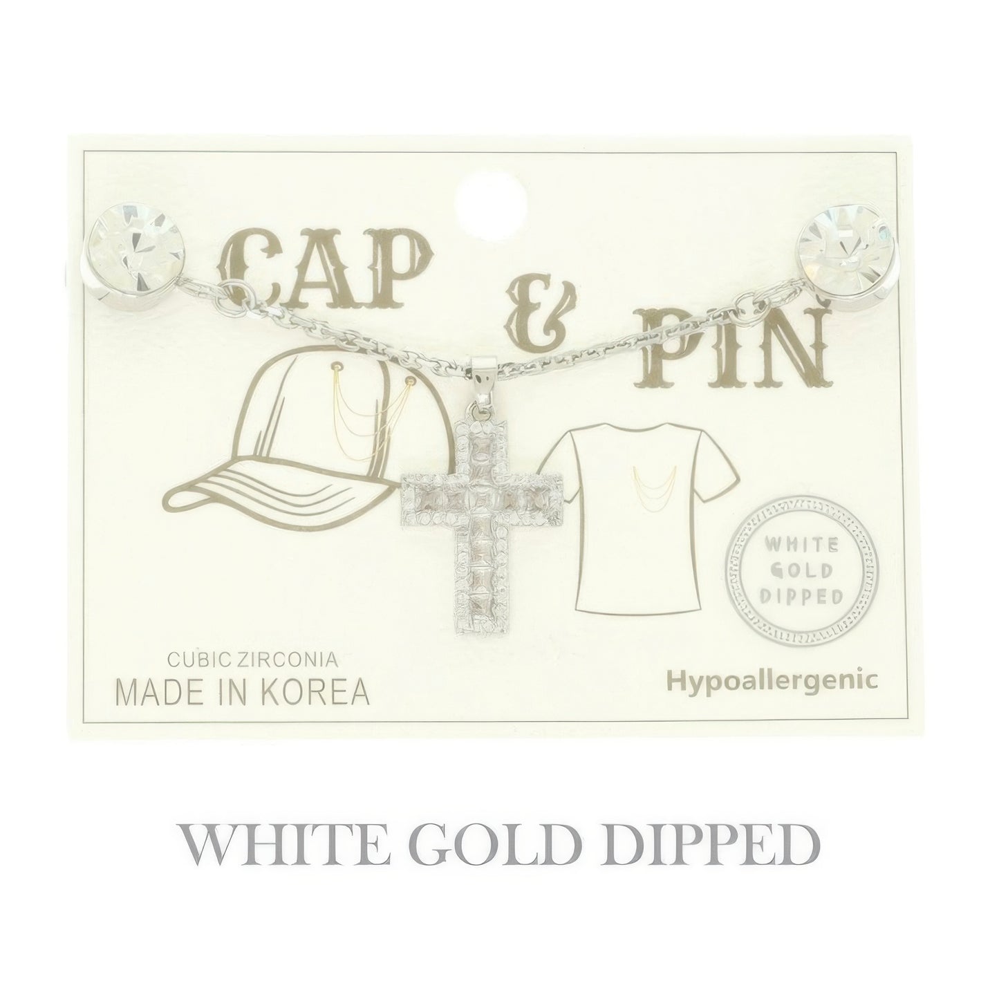 Gold Plated Cross Charm Chain Pin - It's a Girly Place