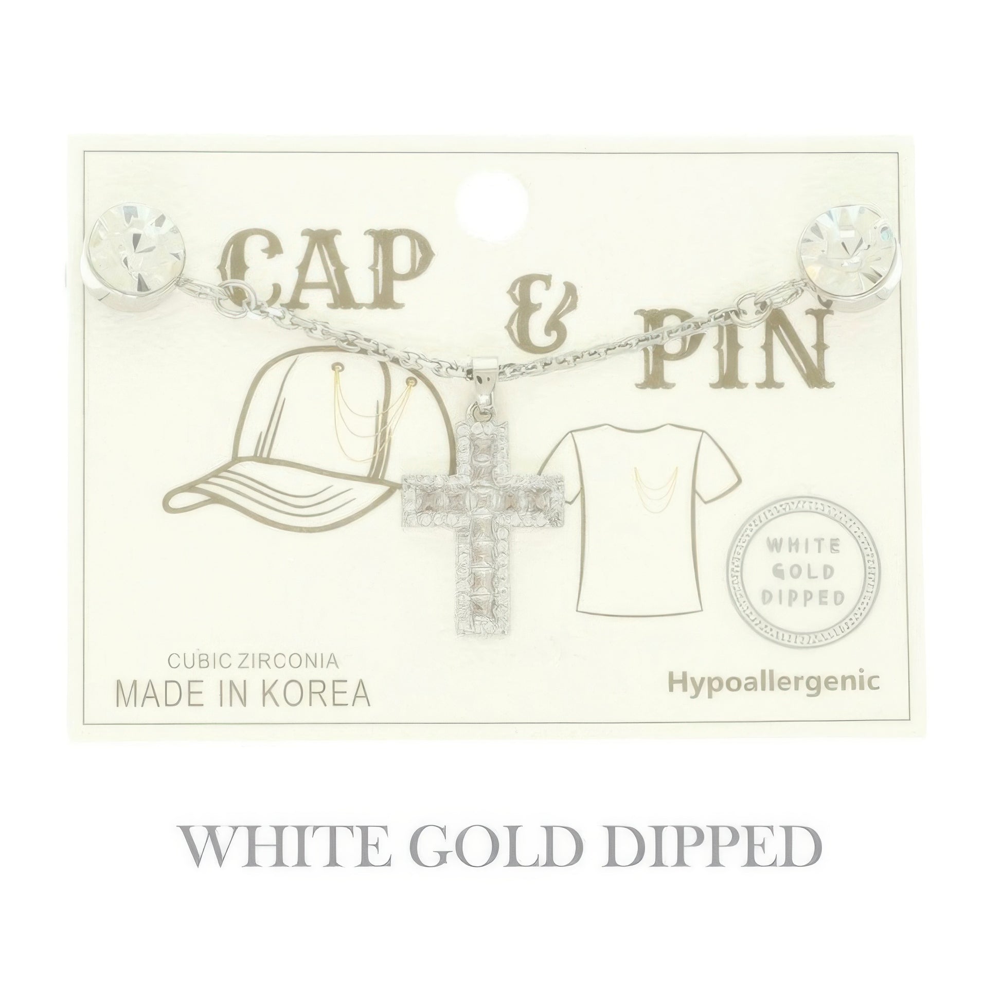 Gold Plated Cross Charm Chain Pin - It's a Girly Place