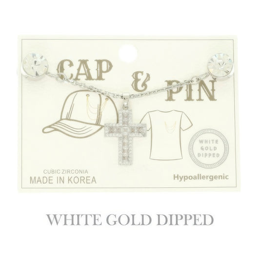 Gold Plated Cross Charm Chain Pin - It's a Girly Place