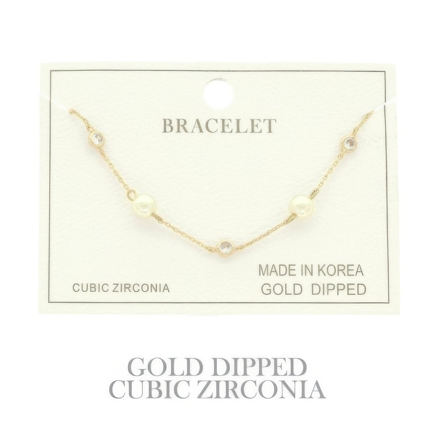 Gold Plated Pearl Cz Station Bracelet - It's a Girly Place