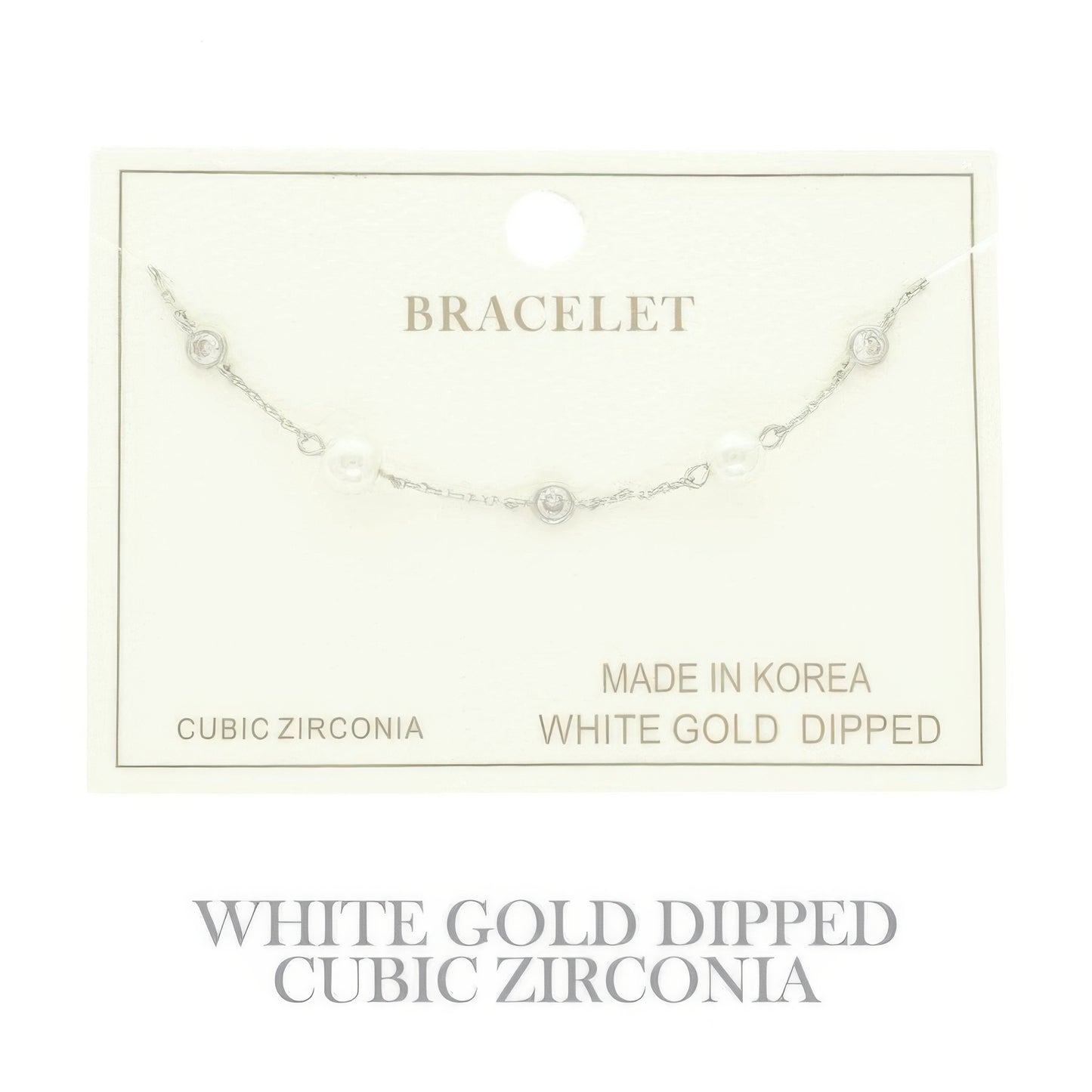 Gold Plated Pearl Cz Station Bracelet - It's a Girly Place