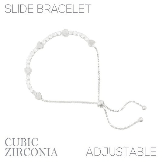 Cz Alternating Heart Bolo Bracelet - It's a Girly Place
