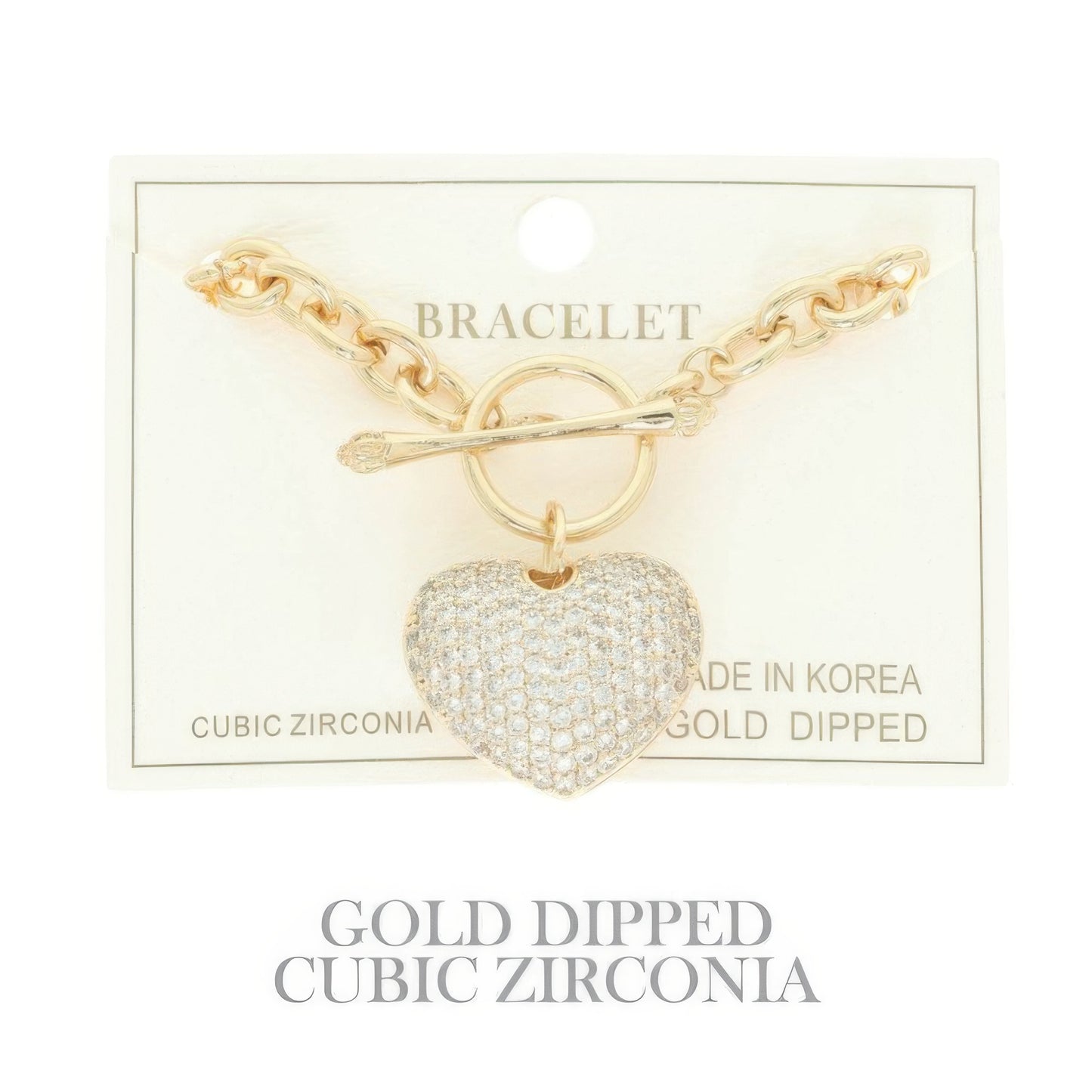 Gold Plated Cz Heart Charm Bracelet - It's a Girly Place