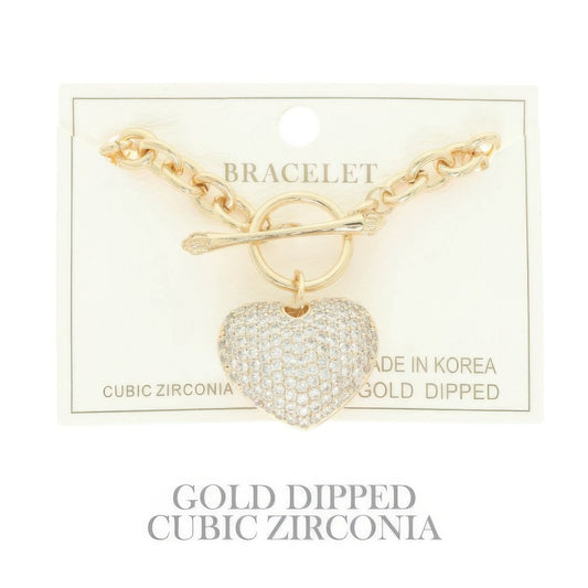 Gold Plated Cz Heart Charm Bracelet - It's a Girly Place