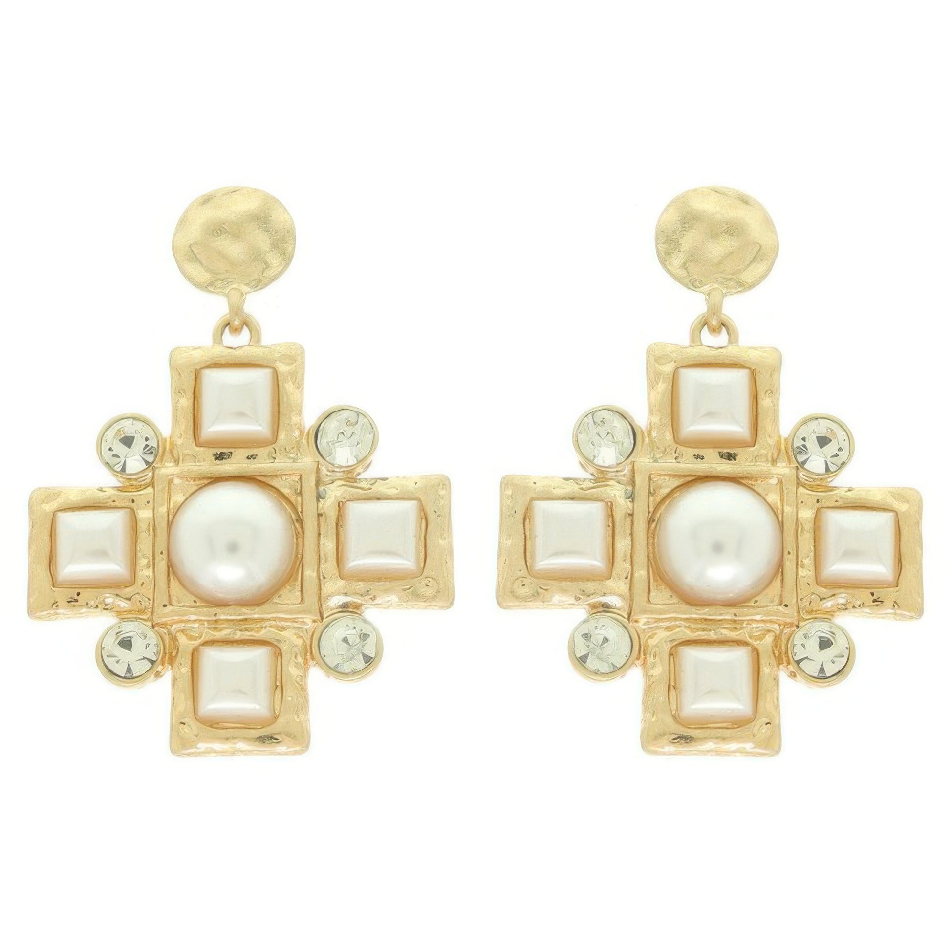 Sqaure Jeweled Cross Earrings - It's a Girly Place