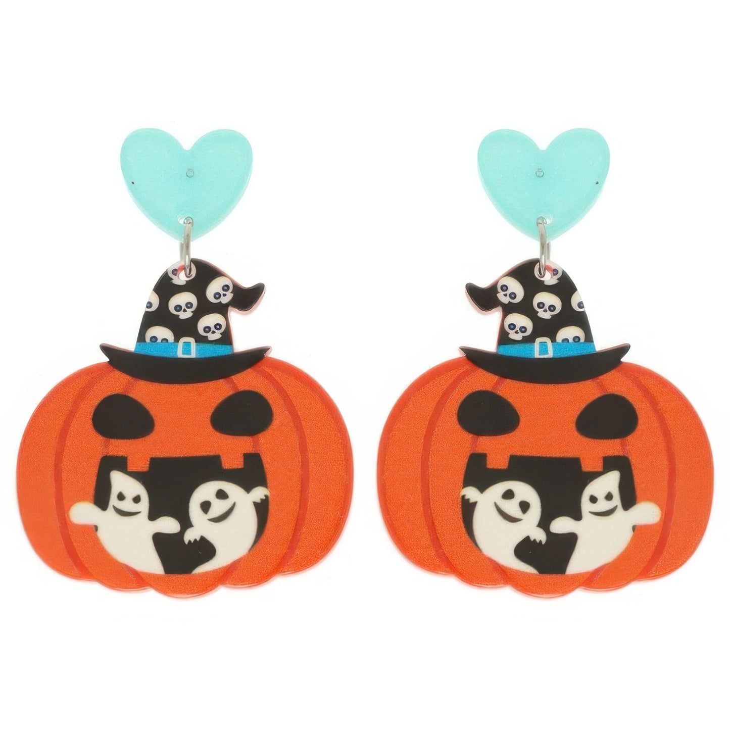 Halloween Ghost And Pumpkin Post Dangle Earrings - It's a Girly Place