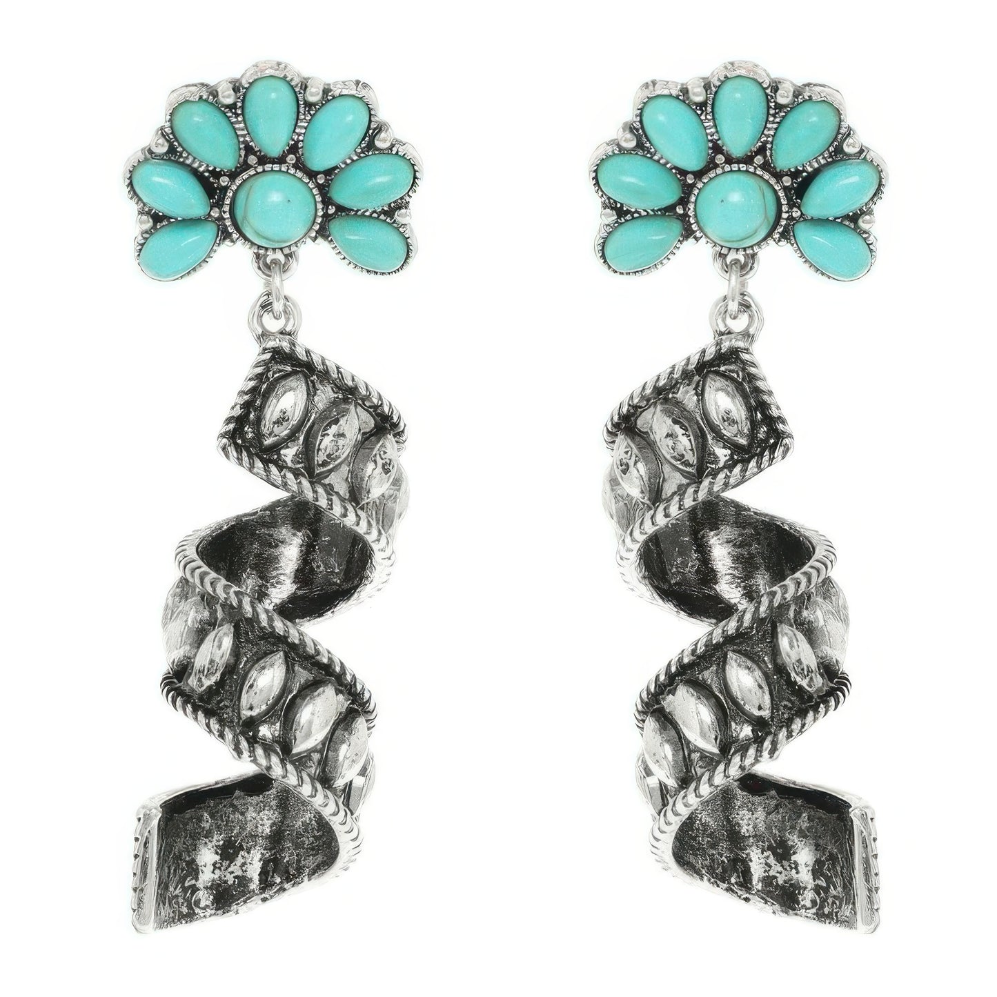 Western Turquoise Spiral Concho Earrings - It's a Girly Place