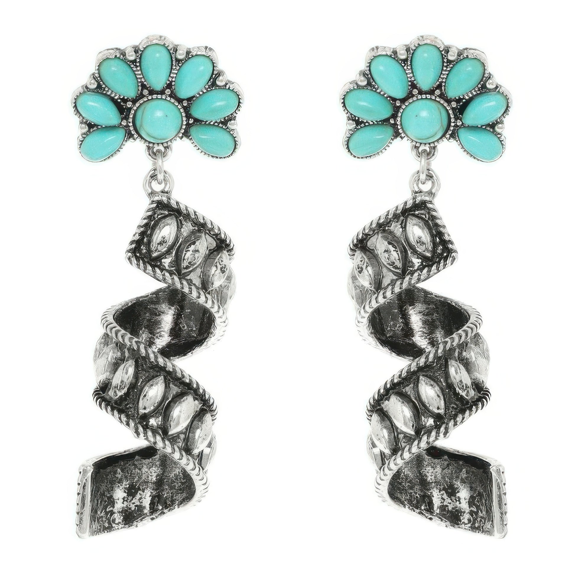 Western Turquoise Spiral Concho Earrings - It's a Girly Place