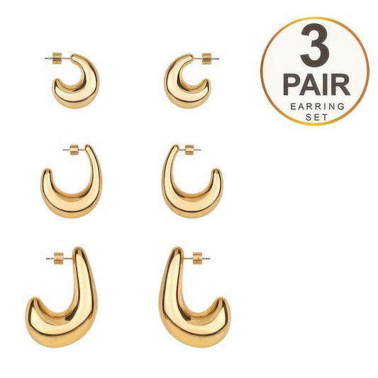 3 Pair Serpent Tail Hoop Earring Set - It's a Girly Place