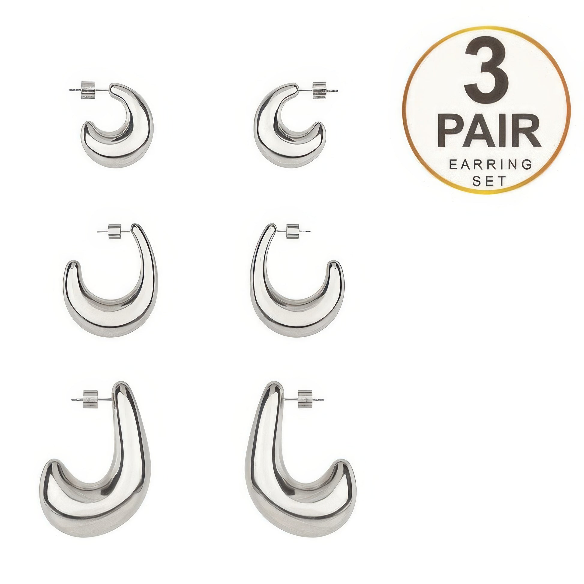 3 Pair Serpent Tail Hoop Earring Set - It's a Girly Place