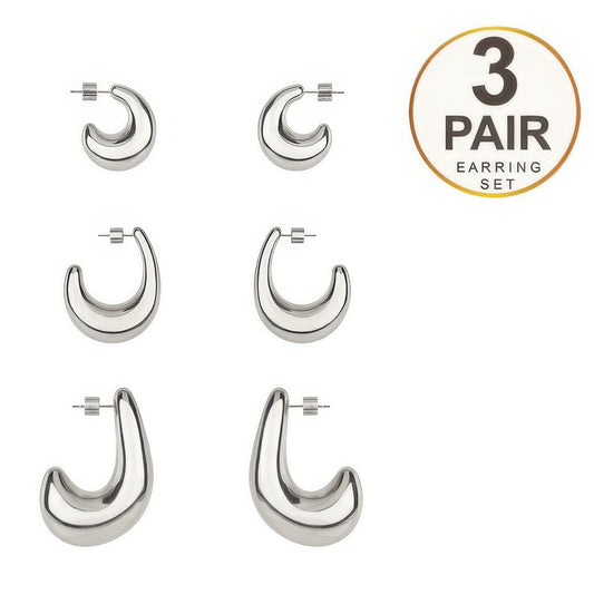 3 Pair Serpent Tail Hoop Earring Set - It's a Girly Place