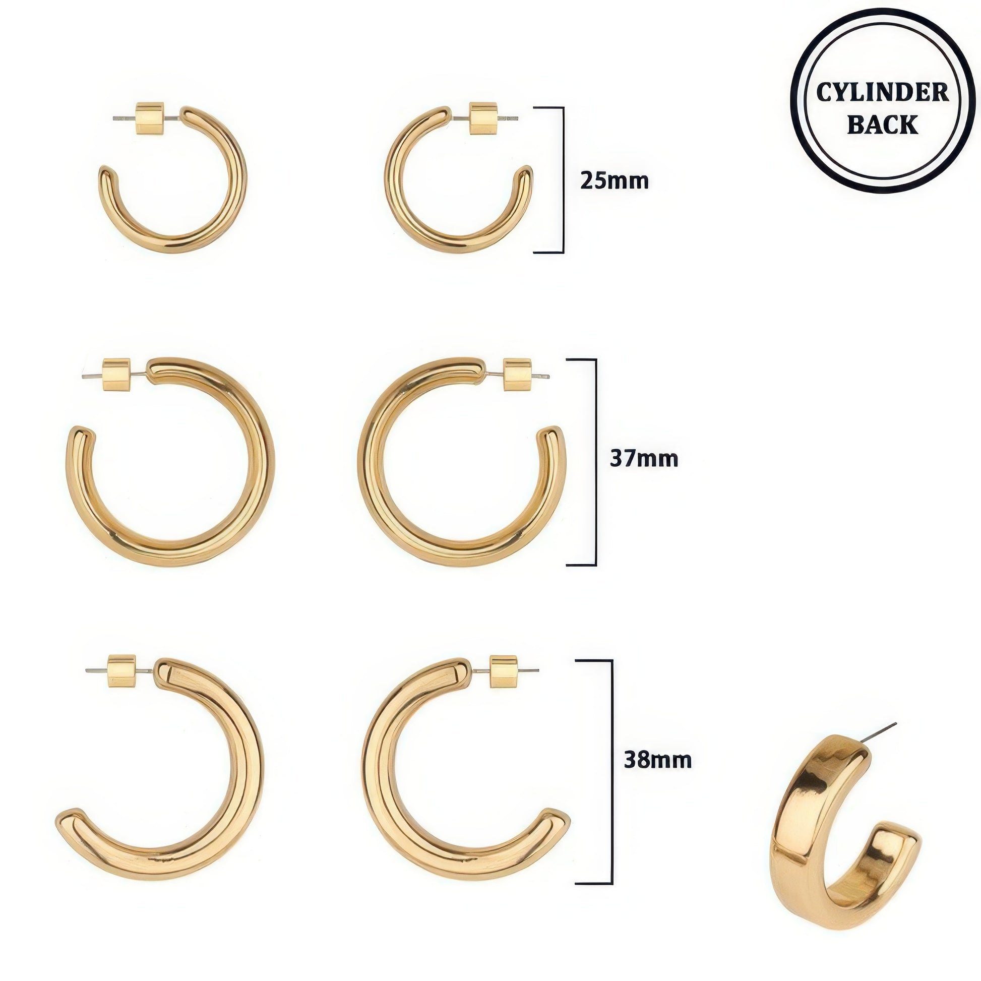3 Pair Push-back C Hoop Earring Set - It's a Girly Place