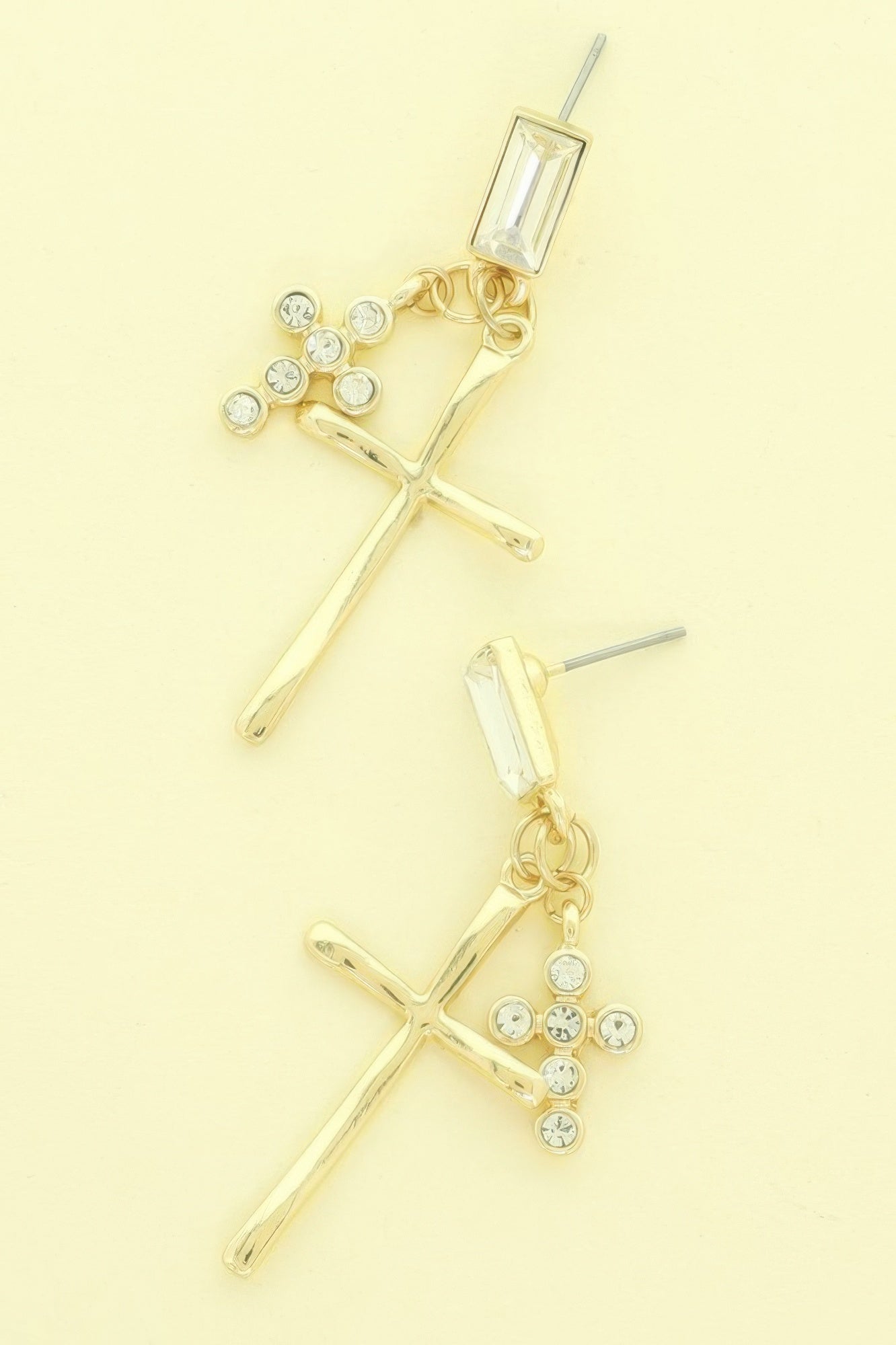 Stick And Rhinestone Cross Charm Crystal Earrings - It's a Girly Place