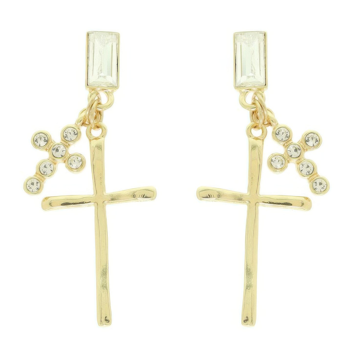 Stick And Rhinestone Cross Charm Crystal Earrings - It's a Girly Place
