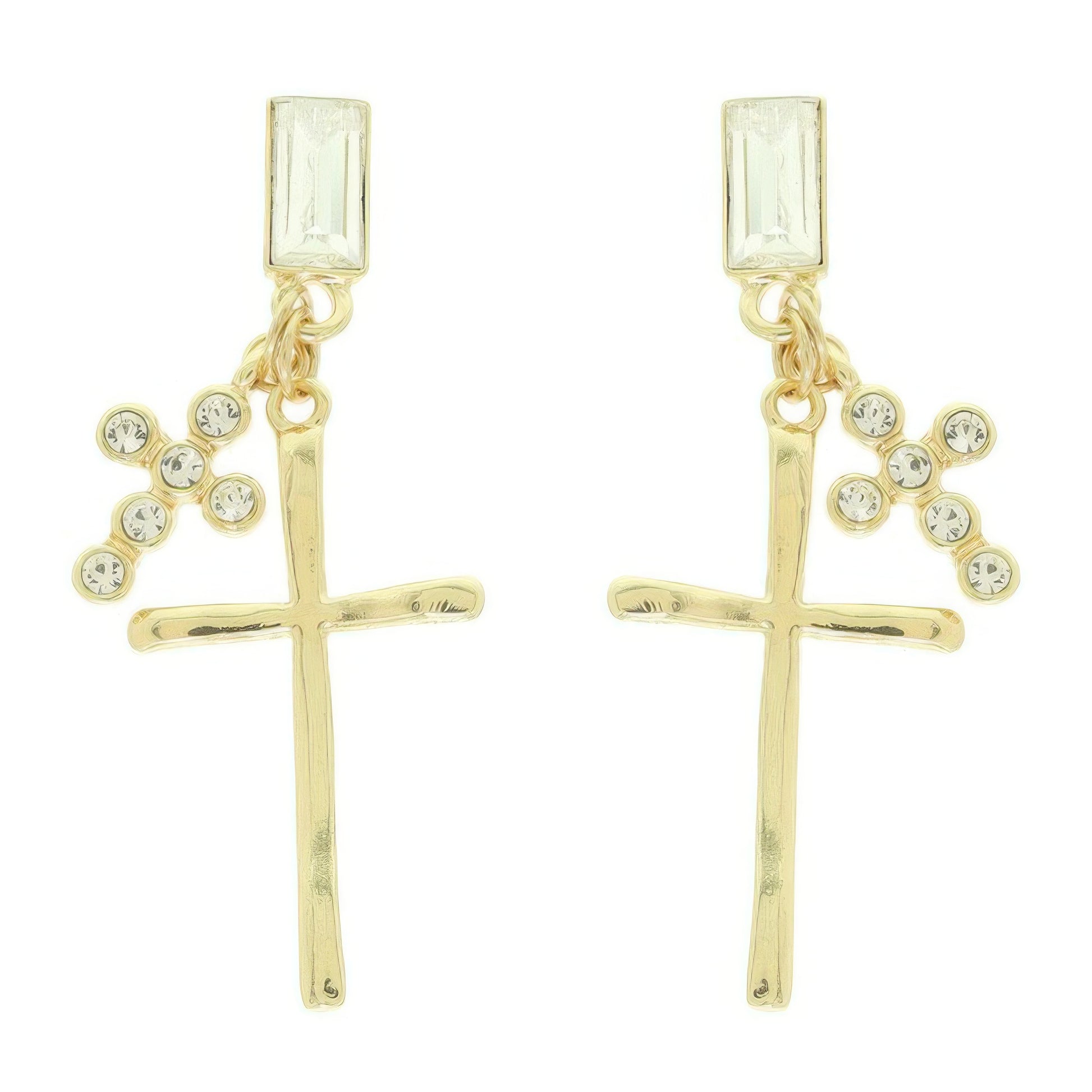 Stick And Rhinestone Cross Charm Crystal Earrings - It's a Girly Place