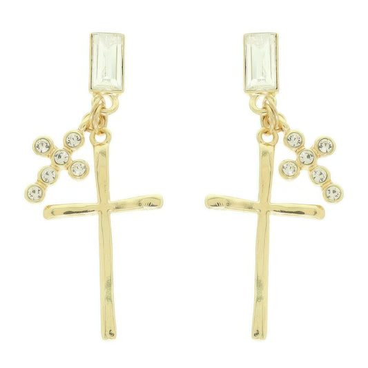 Stick And Rhinestone Cross Charm Crystal Earrings - It's a Girly Place