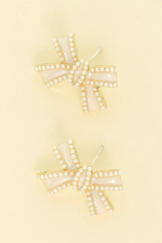 Jeweled Short Tail Bow Ribbon Earrings - It's a Girly Place