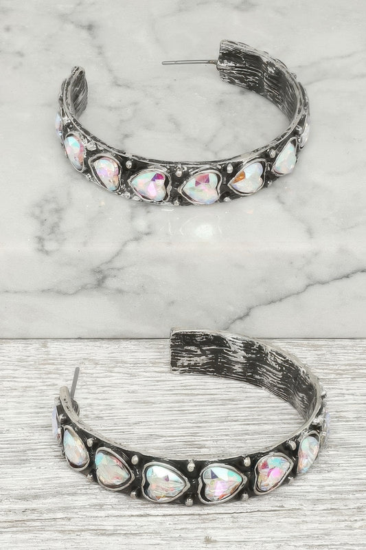 Western Heart Cut Crystal Hoop Earrings - It's a Girly Place