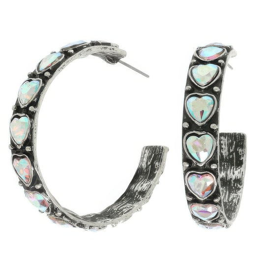 Western Heart Cut Crystal Hoop Earrings - It's a Girly Place