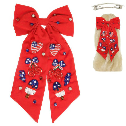 American Flag Bow Barrette Hair Clip - It's a Girly Place