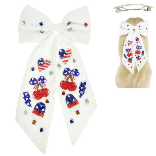 American Flag Bow Barrette Hair Clip - It's a Girly Place