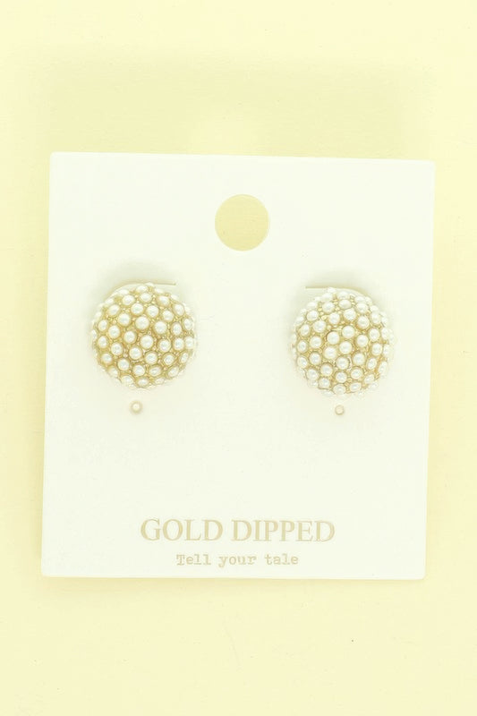 Gold Plated Pearl Pave Sphere Ball Earrings - It's a Girly Place