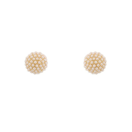 Gold Plated Pearl Pave Sphere Ball Earrings - It's a Girly Place