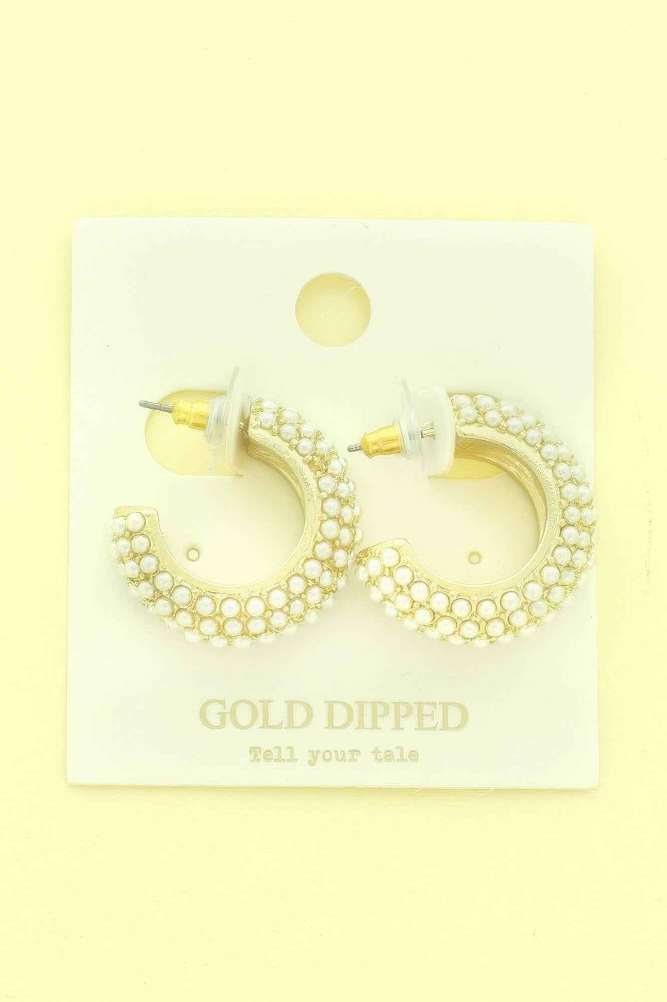 Gold Plated White Pearl Pave C-hoop Earrings
