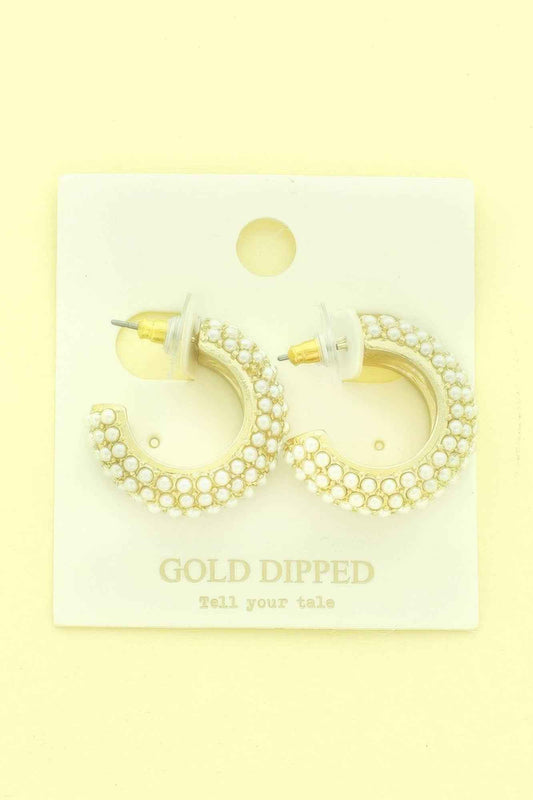Gold Plated White Pearl Pave C-hoop Earrings