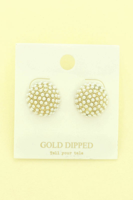 Gold Plated Pearl Pave Sphere Ball Earrings - It's a Girly Place