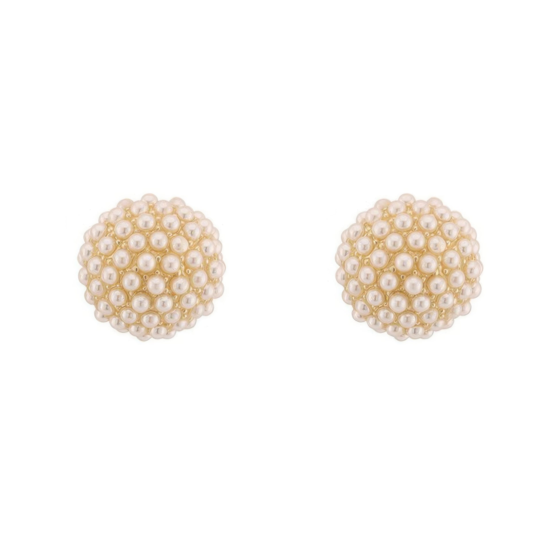 Gold Plated Pearl Pave Sphere Ball Earrings - It's a Girly Place