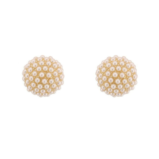 Gold Plated Pearl Pave Sphere Ball Earrings - It's a Girly Place